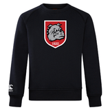 The AG Bulldogs Club Crew Sweatshirt by WRS Canterbury features a bold bulldog head on a red shield, "1920" on the chest, and an embroidered CCC logo on the ultra-soft left sleeve.
