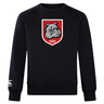 The AG Bulldogs Club Crew Sweatshirt by WRS Canterbury features a bold bulldog head on a red shield, "1920" on the chest, and an embroidered CCC logo on the ultra-soft left sleeve.