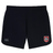 The AG Bulldogs Elite Woven Short by EMB Canterbury features a black design, zippered pockets, a Canterbury logo on the left leg, and a red-and-white bulldog badge on the right leg.