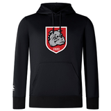 The AG Bulldogs Club Lightweight Hoodie by WRS Canterbury is a black hoodie featuring a bulldog graphic with a red shield and "1920" on the chest, kangaroo pocket, and the Canterbury Club white logo on the left sleeve cuff.
