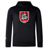The AG Bulldogs Club Lightweight Hoodie by WRS Canterbury is a black hoodie featuring a bulldog graphic with a red shield and "1920" on the chest, kangaroo pocket, and the Canterbury Club white logo on the left sleeve cuff.