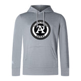 The Atlanta Premier Rugby Club Club Lightweight Hoodie by WRS Canterbury is light gray, featuring a large circular "Atlanta Premier Rugby" logo with a bold "A" on the chest and an embroidered CCC logo for extra style.