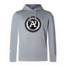 The Atlanta Premier Rugby Club Club Lightweight Hoodie by WRS Canterbury is light gray, featuring a large circular "Atlanta Premier Rugby" logo with a bold "A" on the chest and an embroidered CCC logo for extra style.