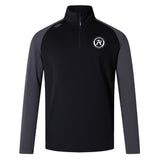 The EMB Canterbury Atlanta Premier Rugby Club Elite First Layer is a black and dark gray long-sleeve rugby training top featuring a white circular "AR Rugby" logo on the left chest.