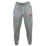 The AG Bulldogs Leisure Sweatpant by EMB Canterbury features a drawstring waist, sustainable light grey fleece, a white logo on the left thigh, and a red and white bulldog crest on the right thigh.