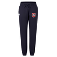 The AG Bulldogs Women's Leisure Sweatpant by EMB Canterbury features elastic cuffs, a drawstring waist, a white logo on the left thigh, and an embroidered bulldog crest—ideal for leisure or rugby training.