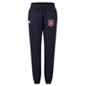 The AG Bulldogs Women's Leisure Sweatpant by EMB Canterbury features elastic cuffs, a drawstring waist, a white logo on the left thigh, and an embroidered bulldog crest—ideal for leisure or rugby training.