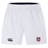 The AG Bulldogs Advantage Short 2.0 by EMB Canterbury features a black Canterbury logo on the left leg and a red and white shield-shaped bulldog emblem on the right; made from sustainable, recycled-content training shorts.
