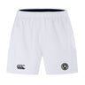 The Atlanta Premier Rugby Club Advantage Short 2.0 by EMB Canterbury offers sustainable performance with an elastic waistband, Canterbury logo on the left leg, and a circular badge on the right, made with recycled materials for eco-friendly comfort.