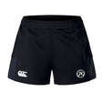 The Atlanta Premier Rugby Club Women's Advantage Short 2.0 by EMB Canterbury features a white Canterbury logo on the left leg and a circular "AR" badge on the right—ideal performance shorts for athletic women.
