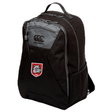 The AG Bulldogs Medium Backpack by Canterbury (EMB Canterbury) is a black athletic backpack with grey accents, a front zip pocket, mesh side pocket, and a Bulldogs 1935 logo patch on the front.