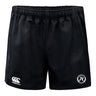 The Atlanta Premier Rugby Club Advantage Rugby Shorts by EMB Canterbury feature an elastic waistband, the Canterbury logo on the left thigh, and a circular AR rugby logo on the right thigh.