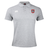 Show your Bulldogs pride with the AG Bulldogs Waimak Polo by Canterbury—light grey, collared, three-button placket, white CCC logo right chest, red bulldog crest left chest. The perfect EMB Canterbury rugby fan shirt for true supporters.
