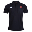 The AG Bulldogs Waimak Polo by EMB Canterbury is a black short-sleeve rugby polo with a white Canterbury logo on the right chest and a bulldog emblem crest on the left—ideal for any rugby fan’s shirt collection.