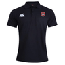 The AG Bulldogs Waimak Polo by EMB Canterbury is a black short-sleeve rugby polo with a white Canterbury logo on the right chest and a bulldog emblem crest on the left—ideal for any rugby fan’s shirt collection.