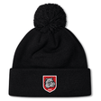 The AG Bulldogs Pom Pom Beanie by EMB Canterbury is a black knit hat with a pom-pom, featuring a red shield logo with a bulldog face and "1920" on the cuff for classic style.
