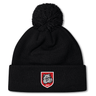 The AG Bulldogs Pom Pom Beanie by EMB Canterbury is a black knit hat with a pom-pom, featuring a red shield logo with a bulldog face and "1920" on the cuff for classic style.