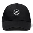 The Atlanta Premier Rugby Club Flexfit Drill Cap by EMB Canterbury is a black cap with a flex fit and an embroidered circular "Atlanta Premier Rugby" logo featuring a bold "A" on the front.