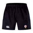 The West Potomac RFC Advantage Short 2.0 by EMB Canterbury features an elastic waistband, white Canterbury logo on the left leg, and club crest on the right leg—perfect athletic shorts for training or daily wear.