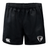 Black DePaul University Advantage rugby shorts with a white logo on the left thigh and a white bull's head emblem on the right leg by EMB Canterbury.