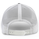 A close-up of the back of the EMB S&S Activewear Nations of Rugby Ireland Retro Trucker Cap, featuring white mesh and an adjustable snapback closure.