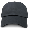 The S&S Activewear Adult Low-Profile Cotton Twill Dad Cap is shown from the front, featuring a curved brim and stitched panels in plain black.