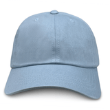 The S&S Activewear Adult Low-Profile Cotton Twill Dad Cap in plain light blue is shown from the front against a white background.