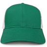 The S&S Activewear Retro Trucker Cap features a solid green front and bill, white mesh sides and back, and a classic snapback closure, shown from the front.