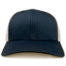 The S&S Activewear Retro Trucker Cap, featuring a navy blue and white color scheme with an embroidered design, is displayed front-facing against a plain white background.