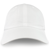 The S&S Activewear Adult Low-Profile Cotton Twill Dad Cap is shown in plain white from the front, set against a white background.