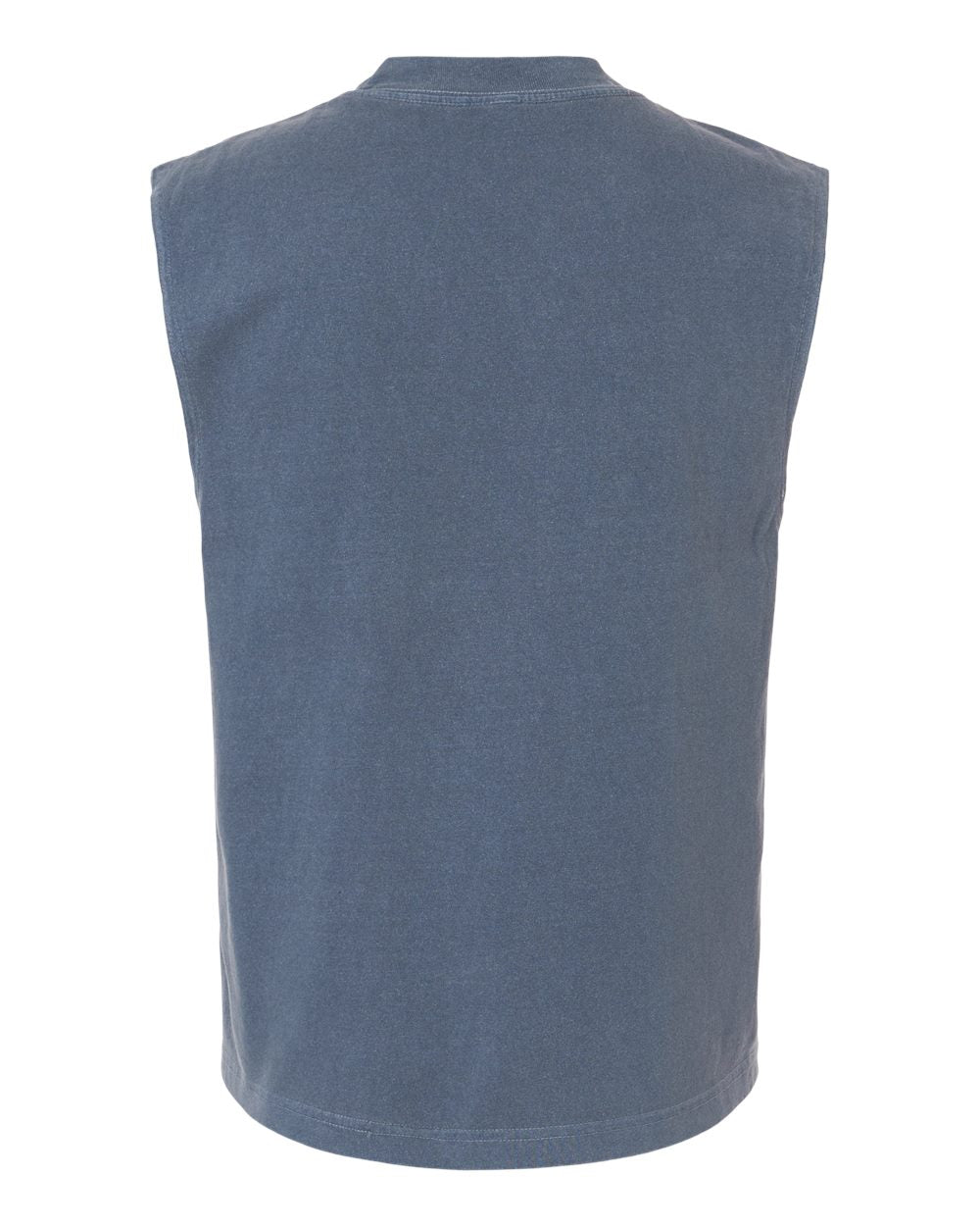 The EMB S&S Activewear USA Rugby Heritage Unisex Heavyweight Cotton Mid-Length Muscle Tee is shown from the back in blue, with a sleeveless design, clean look, and no visible logos or patterns.