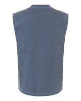 The EMB S&S Activewear USA Rugby Heritage Unisex Heavyweight Cotton Mid-Length Muscle Tee is shown from the back in blue, with a sleeveless design, clean look, and no visible logos or patterns.