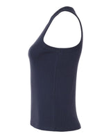 The Women's USA Rugby Heritage Baby Rib Tank by EMB S&S Activewear is shown from the side in navy blue against a white background.