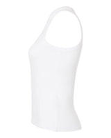 Side view of the EMB S&S Activewear Women's USA Rugby Throwback Baby Rib Tank in white, set against a plain white background.
