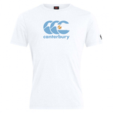 The Canterbury Argentina CCC Flag Club T-Shirt by WRS Canterbury features a soft cotton blend material with "Canterbury," a Kiwi logo of three blue overlapping C's, and a graphic sun on the chest.