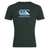 The Canterbury Argentina CCC Flag Club T-Shirt by WRS Canterbury, in dark green, features a stylized wave design and "canterbury" in lowercase on the front, crafted from a soft cotton blend.