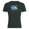 The Canterbury Argentina CCC Flag Club T-Shirt by WRS Canterbury, in dark green, features a stylized wave design and "canterbury" in lowercase on the front, crafted from a soft cotton blend.