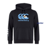 The Canterbury Argentina CCC Flag Club Hoodie from WRS Canterbury is a black sweatshirt fleece with a bold blue "Canterbury" logo on the chest and signature white logo detail branding on the left sleeve.