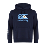 The Canterbury Argentina CCC Flag Club Hoodie by WRS Canterbury features a blue and white logo on the chest, sleeve branding, and a small design, all in navy blue. Made from soft sweatshirt fleece for ultimate comfort.
