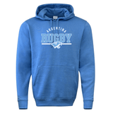 A Nations of Rugby Argentina Wordmark 60/40 Pullover Hoodie by WRS Augusta, showcasing a bold "Argentina Rugby" text and an eye-catching jaguar emblem on the front.