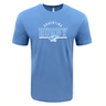 The Nations of Rugby Argentina Wordmark Supersoft Tee by WRS LAT is a unisex light-blue shirt that showcases the text "Argentina Rugby" along with a puma logo, offering exceptional comfort.