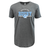 The Nations of Rugby Argentina Wordmark Supersoft Tee by WRS LAT is a heather gray rugby tee featuring "ARGENTINA RUGBY" and a light blue logo on the front. This exceptionally soft shirt provides unisex comfort for all fans.