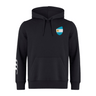 The EMB Canterbury Argentina Shield Club Hoodie features cozy sweatshirt fleece, a small Argentine flag on the left chest, and a white stripe on the right sleeve, making it ideal for Rugby fans to proudly display their style.
