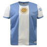 A short-sleeve supporter jersey featuring light blue and white vertical stripes, an emblem with a sun in the center, and the text "ARGENTINA" on the inside collar and "RU" on the sleeve. Designed for Argentina Sevens Rugby enthusiasts, the Nations of Rugby Argentina Sevens Rugby Flag Jersey by Admiral also incorporates advanced VapoDraw technology for maximum comfort.