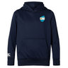 Show your rugby spirit with the navy blue Argentina Shield Club Lightweight Hoodie by EMB Canterbury. It features a front pocket, an embroidered shield with a blue and white flag, and a white logo on the left sleeve.