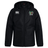 Black Augusta Furies Club Vaposhield Full Zip Rain Jacket by EMB Canterbury with water-resistant technology and a hood, featuring embroidered logos on the chest, displayed against a white background.