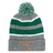 The EMB Augusta Nations of Rugby Australia Hooped Pom-Pom Beanie features gray and green knit, white stripes, a pom-pom, and "Australia Rugby" gold embroidery—perfect for any rugby supporter.