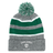 The EMB Augusta Nations of Rugby Ireland Hooped Pom-Pom Beanie features gray, green, and white hoops with "Ireland Rugby" text and logo on the front cuff—an ideal knit hat for any Ireland supporter.