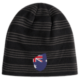 A gray striped beanie from EMB Canterbury featuring the Australia Shield emblem.
