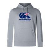 The WRS Canterbury Australia CCC Club Lightweight Hoodie, made from durable polyester, features a bold "Canterbury" logo with a stylized Australian flag design on the chest.